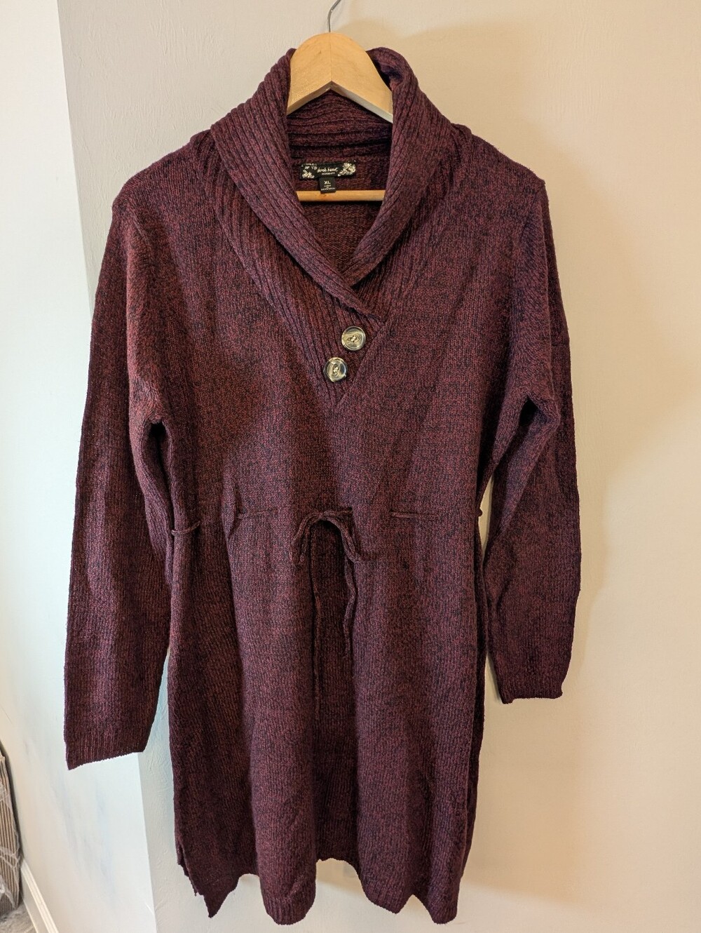 Derek Heart Maternity Burgundy Shawl-Collar Sweater-Knit Knee Legnth Dress XL